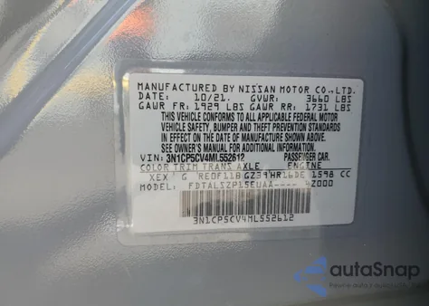 2021 Nissan Kicks Sv z USA, uszkodzony, nr VIN 3N1CP5CV4ML552612